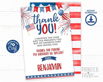 4th of July Thank You Card, Little Firecracker Party, Mr Indepent Thank You Card, Fourth of July Invite, Instant Download