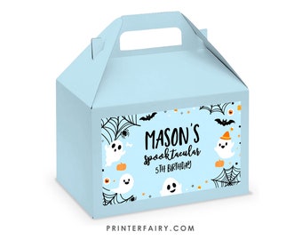 Spooky One Gable Box Label EDITABLE Blue Halloween Birthday Favor Box Label, Halloween Party Favors Spooktacular Party INSTANT DOWNLOAD spk1