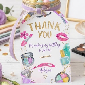 Spa Birthday Favor Tags, Glam Makeup Party Thank You (Digital Download)