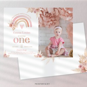 Mocsicka Boho Rainbow 1st Birthday Backdrop - Pink Pampas Grass, 7x5 Ft, Vinyl - View #2