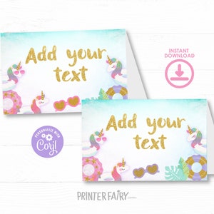 Unicorn Pool Birthday Party Food Tents, EDITABLE, Summer Birthday Party, Splish Splash, Swimming Pool Party, Summer, PoolPartyUnicorn
