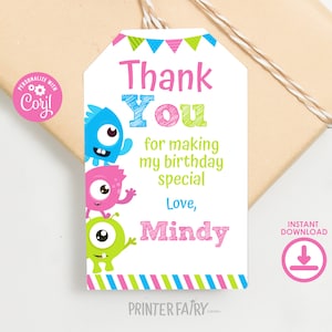 Little Monster Birthday Party Favor Tags, EDITABLE, Monsters Party, Monster Bash Birthday Invitation, Party Favors, Instant Download Digital