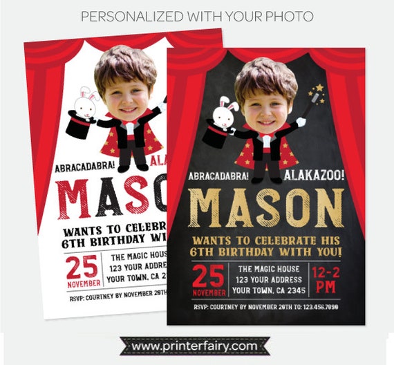 Magician invitation with Photo, Magic party Invitation, Magic show birthday invitation, Personalized Printable with Picture, 2 options Il_570xn