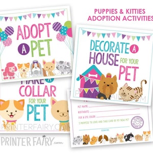 Puppies and Kitties Adoption Basic Pack, Pet Adoption Party, Dog Birthday, Puppy Kittens Pawty Activities, Printable Games, INSTANT DOWNLOAD