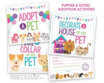 Puppies and Kitties Adoption Basic Pack, Pet Adoption Party, Dog Birthday, Puppy Kittens Pawty Activities, Printable Games, INSTANT DOWNLOAD