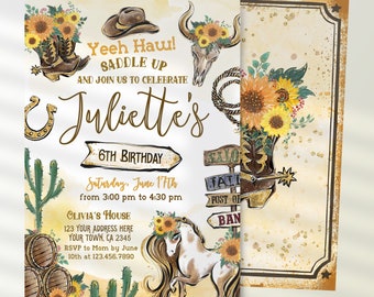 Cowgirl Invitation, Gallop Over for a Cowgirl Rodeo: "Yeehaw" Wild West Birthday Party, Horse Spirit & Rustic Vibes - Instant Download