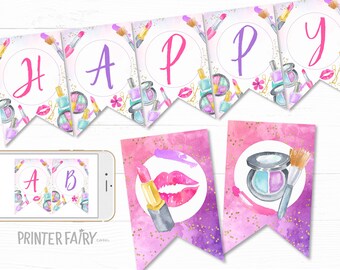 Spa Party Banner, Editable, Glitz & Glam Party Decoration, Spa Birthday Party Banner, Glam Makeup Slumber Party, Glam Girl Spa Banner