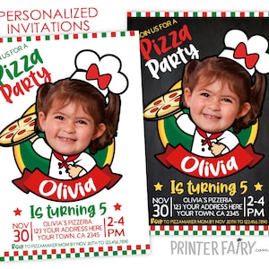 Pizza Party Invitation with Photo, ANY AGE, Girl Birthday Invitation, Italian Birthday Invitation, Chef Invitation, Personalized Invite