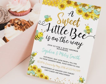 Bee Baby Shower Invitation, Editable, Honey Bee Invitation, Babee Shower, Sunflower Bee Invitation, Mom to Bee, EDIT YOURSELF Digital Invite