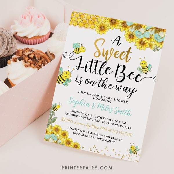 Bee Baby Shower Invitation, Editable, Honey Bee Invitation, Babee Shower, Sunflower Bee Invitation, Mom to Bee, EDIT YOURSELF Digital Invite