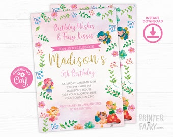 Fairy Birthday Invitation, EDITABLE Invite, Floral, Fairy Birthday Party, Fairies Invitation, INSTANT DOWNLOAD