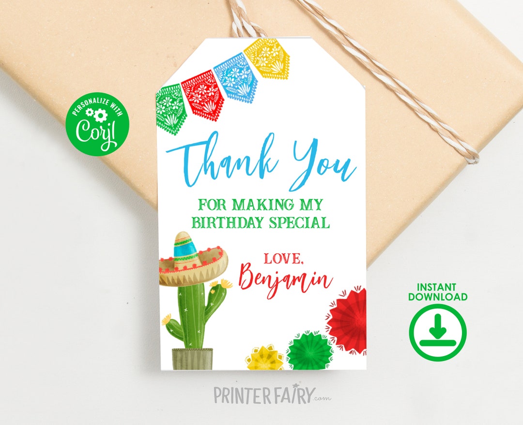 Fiesta Birthday Party Favor Tags, Editable Mexican Fiesta Thank You ...