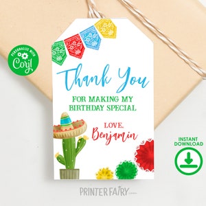 Fiesta Birthday Party Favor Tags, Editable Mexican Fiesta Thank You ...