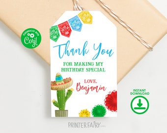 Fiesta Birthday Party Favor Tags, Editable Mexican Fiesta Thank You Tags, Fiesta Decorations, Cinco de Mayo Birthday Time Two Siesta Favors