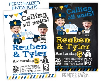 Cops & Robbers Siblings Birthday Invitation with photo, Police Officer Invitation, Personalized DIGITAL Invitation, 2 Options