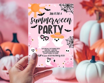 Summerween Ghost Pool Party Invitation, Editable (Digital Download)