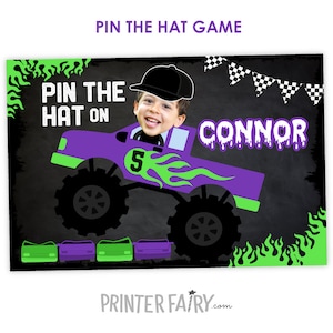 Pin The Hat Game, Monster Truck Birthday Party, Truck Birthday Decorations, Pin the Tail Game, Printable Sign, Digital PERSONALIZED