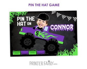 Pin The Hat Game, Monster Truck Birthday Party, Truck Birthday Decorations, Pin the Tail Game, Printable Sign, Digital PERSONALIZED