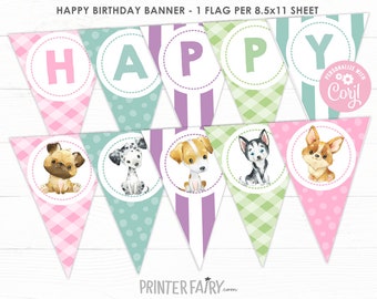 Puppy Birthday Banner, Dog Birthday Party, Dog Birthday Banner, Pet Adoption Party , Paw-ty Birthday, Puppy Birthday Decor, INSTANT DOWNLOAD