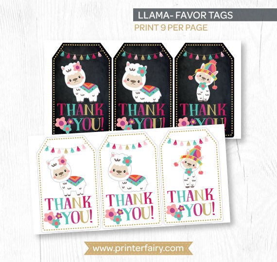 Llama Thank You Tags, Llama Favor Tags, Llama Birthday Party, Printable ...