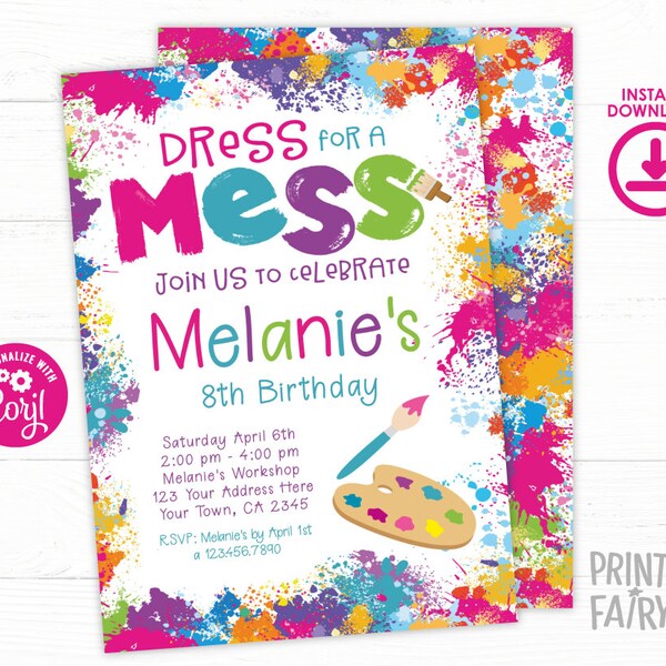 EDITABLE Art Birthday Invitation, Painting Birthday Party, Art Invitation, Colorful, Paint Party, EDIT YOURSELF Digital Invite