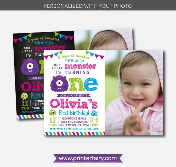 Little Monster Invitation with photo, Little Monster First Birthday Party, Monster Invites, Personalized Digital Invitation Il_570xn