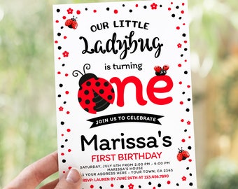 Ladybug 1st Birthday Invitation, EDITABLE Digital Invitation, Little Lady bug Birthday Party, Spring Party Invite, Instant Download