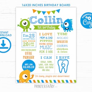 Little Monster Birthday Milestones Board, EDITABLE, Little monster 1st Birthday Decorations, Birthday Milestone Poster, INSTANT DOWNLOAD