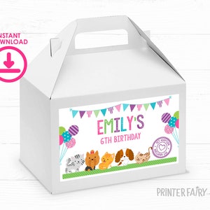 Puppies & Kitties Adoption Party Box Labels, Editable Gable Box Label, Pet Adoption Party, Pawty Birthday Decorations, INSTANT DOWNLOAD