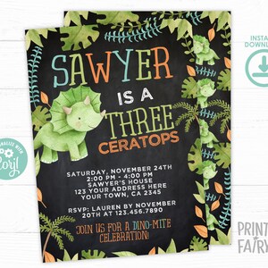 ThreeCeratops Invitation, EDITABLE, Dinosaur Birthday Invitation, Dinosaur Birthday Party, EDIT YOURSELF Digital Invite, Instant Download