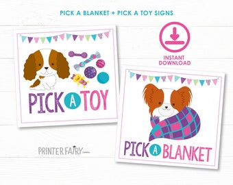 Pick a blanket + Pick a toy Sign, Pet Adoption Party, Puppy Adoption Birthday Party, Printable Sign, Instant Download