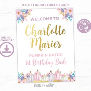 Little Pumpkin Welcome Sign, EDITABLE, Pumpkin Patch Birthday Party, Fall Birthday Party, Pumpkin Birthday Decorations, INSTANT DOWNLOAD