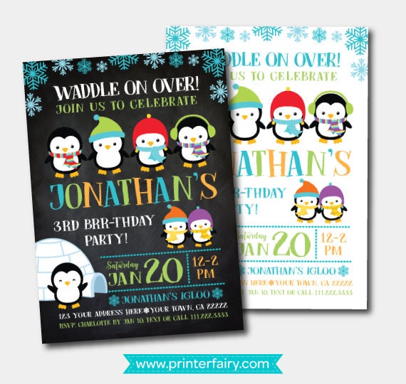 Penguin Invitation, Penguin Birthday Party, Winter Wonderland Invitation DIGITAL Personalized Invite Il_570xn