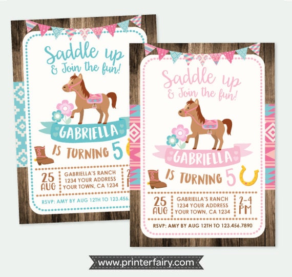 Horse Invitation Pony Birthday Invitation Cowgirl Birthday