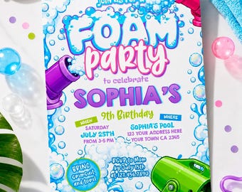 Foam Party Invite Editable Template, Bubble Birthday Party, Instant Download