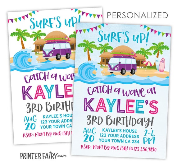 Surf Invitation, Beach Birthday Invitation, Tropical Birthday Invitation, Summer Birthday Party, Beach Birthday Party, Digital Personalized Il_570xn