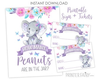 Elephant Baby Shower Game, How Many Peanuts are in the Jar, Elephant Baby Shower, Girl Baby Shower Activities, INSTANT DOWNLOAD