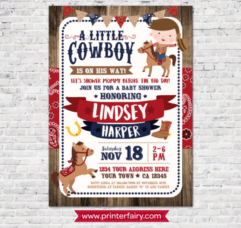 Cowboy Baby Shower Invitation Boy Baby Shower Invitation Etsy