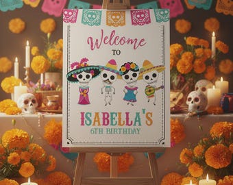 Day of the Dead Welcome Sign, EDITABLE Party Decorations (Instant Download)