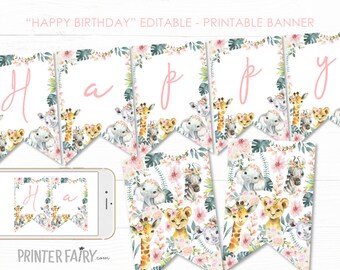 Wild One Favor Tags, EDITABLE Jungle Favor Tags, Safari Thank You Tags, Girl Birthday, Floral Jungle, Baby Shower Tags, INSTANT DOWNLOAD