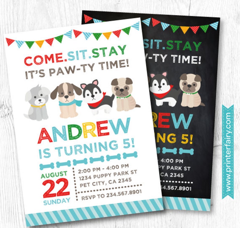 Puppy Invitation, Puppy Birthday Party, Pet adoption party, Puppy Adoption, Dog Invitation, Digital Invitation, 2 Options image 1