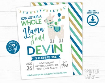 Llama Birthday Invitation, EDITABLE, Llama Birthday Party, Alpaca Invitation, Llama Fun Invitation, INSTANT DOWNLOAD