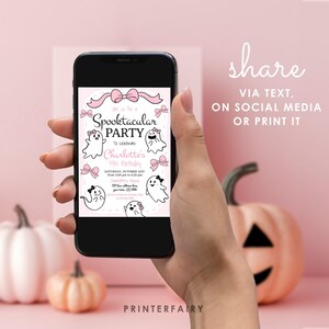 Spooktacular Party Pink Halloween Coquette Ghost Birthday Invitation Editable Template, Instant Download image 5