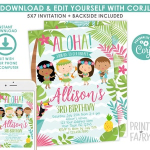 Luau Invitation, EDITABLE, Beach Birthday Party, Luau Birthday Invitation, Luau BirthdayParty, Tropical, INSTANT DOWNLOAD image 2