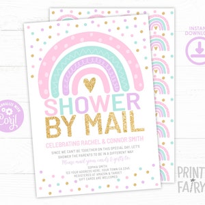 Baby Shower by Mail Rainbow Invitation, EDITABLE, Rainbow Baby Shower, Virtual Baby Shower, Mail Baby Shower Invites, Instant Download image 1