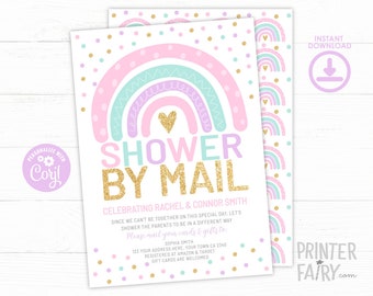 Baby Shower by Mail Rainbow Invitation, EDITABLE, Rainbow Baby Shower, Virtual Baby Shower, Mail Baby Shower Invites, Instant Download