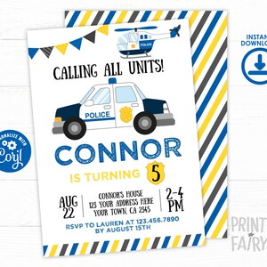 EDITABLE Police Birthday Invitation, Cops & Robbers Birthday Party, Police Car Invitation, EDIT YOURSELF with Corjl