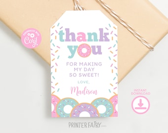 Donut Favor Tags, EDITABLE, Donut Birthday Party, Sprinkles Birthday, Donut Birthday Decoration, Thank You Tags, EDIT YOURSELF