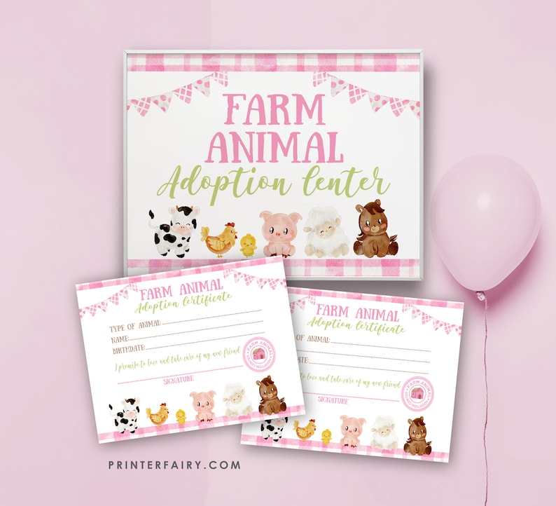 Farm Animals Adoption, Farm Birthday Party, Adopt a Farm Animal, Pet Adoption Party, Barnyard Birthday Games, INSTANT DOWNLOAD image 1