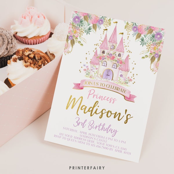 Faire-part d'anniversaire princesse, MODIFIABLE, Invitation d'anniversaire royal, fête d'anniversaire au château, tout âge, MODIFIEZ-VOUS numérique, téléchargement immédiat